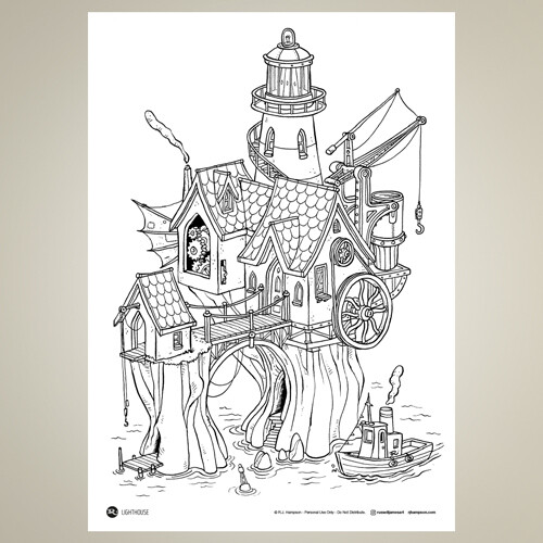 R j hampson lighthouse coloring sheet