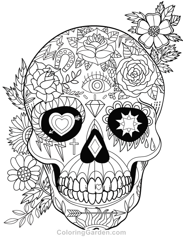 Sugar skull adult coloring page