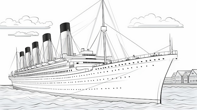 Premium ai image titanic coloring book for children cartoon style black and white low detail