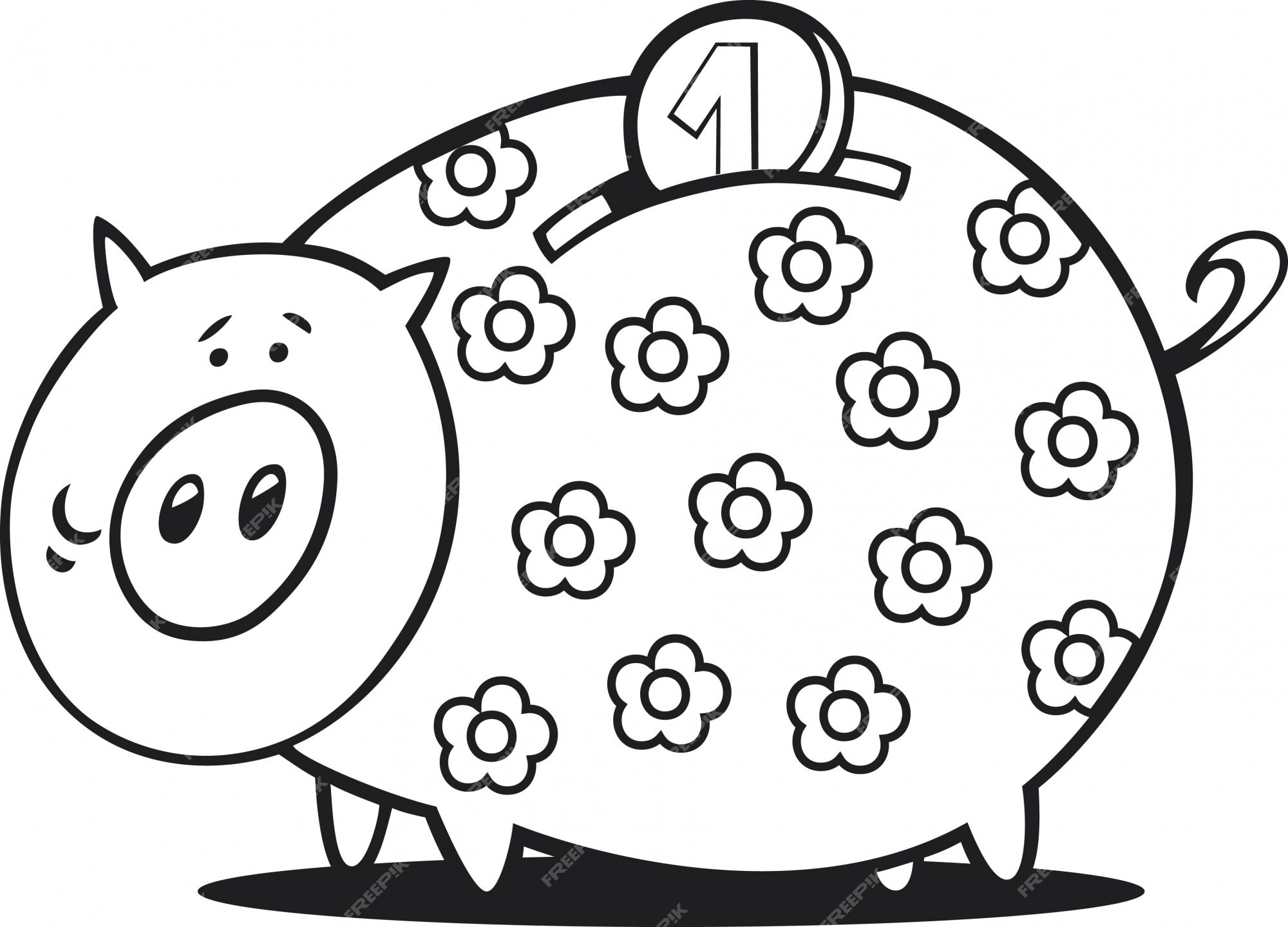 Premium vector piggy bank for coloring book