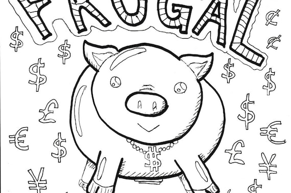 Coloring page printable piggy bank with dollar signs