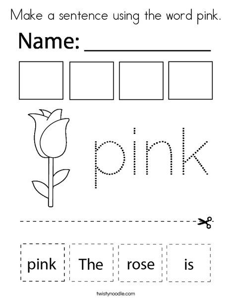 Make a sentence using the word pink coloring page