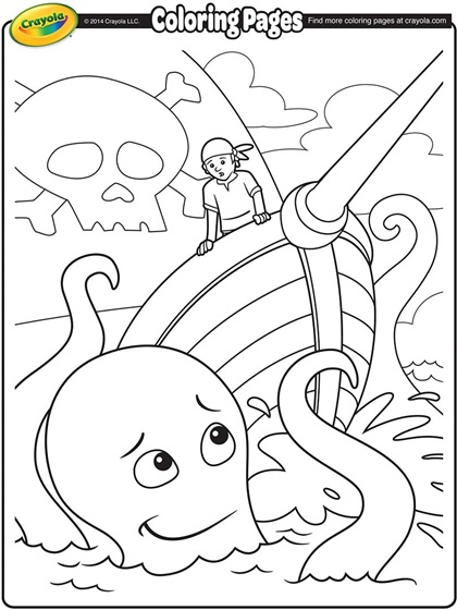 Pirate ship and giant sea creature coloring page