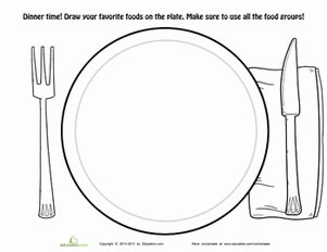 Dinner plate worksheet education dinner plates food pyramid kids coloring pages