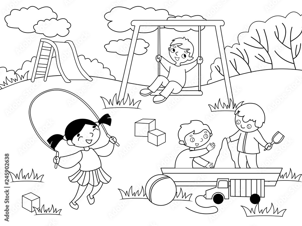 Childrens playground coloring and black and white coloring vector