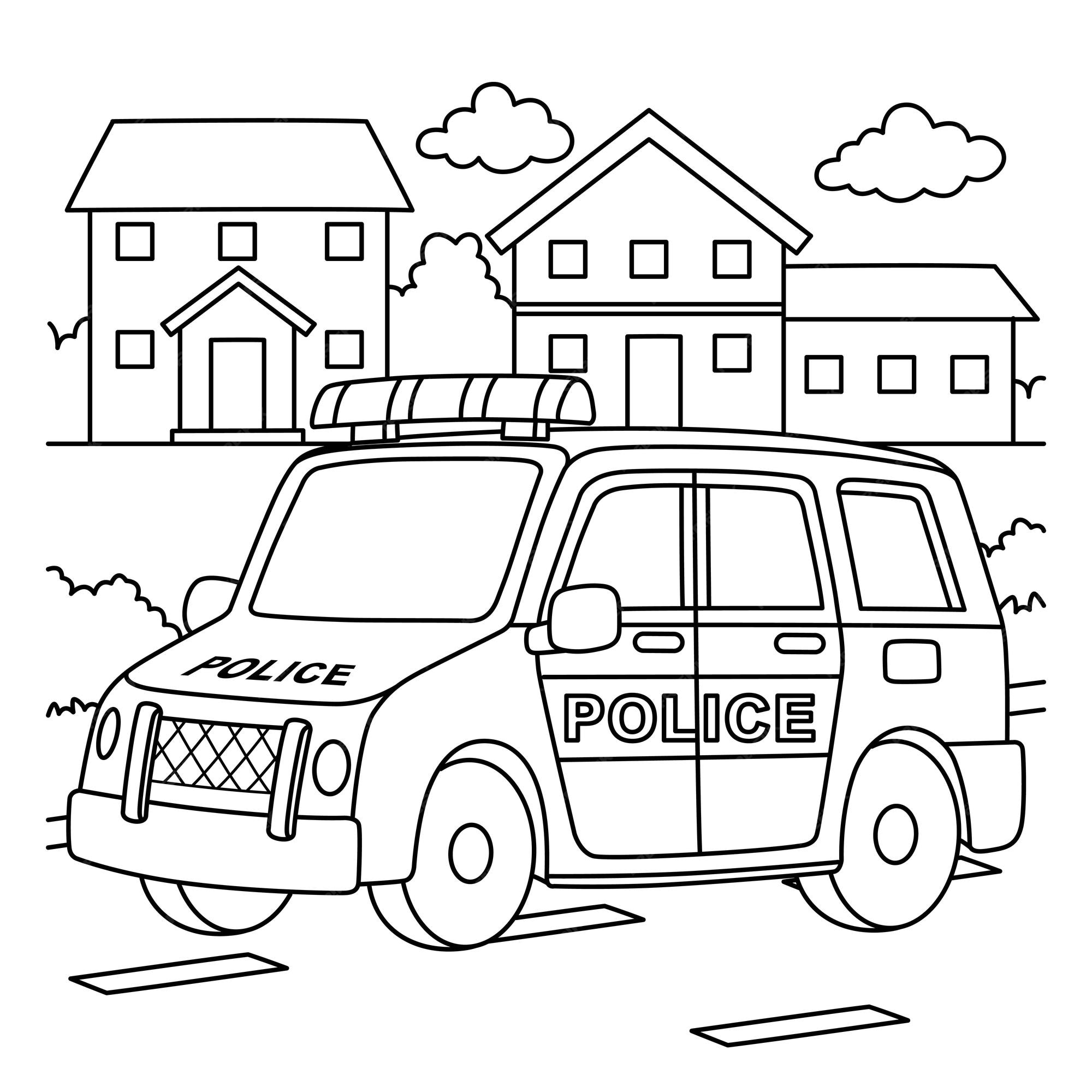 Premium vector police car coloring page for kids