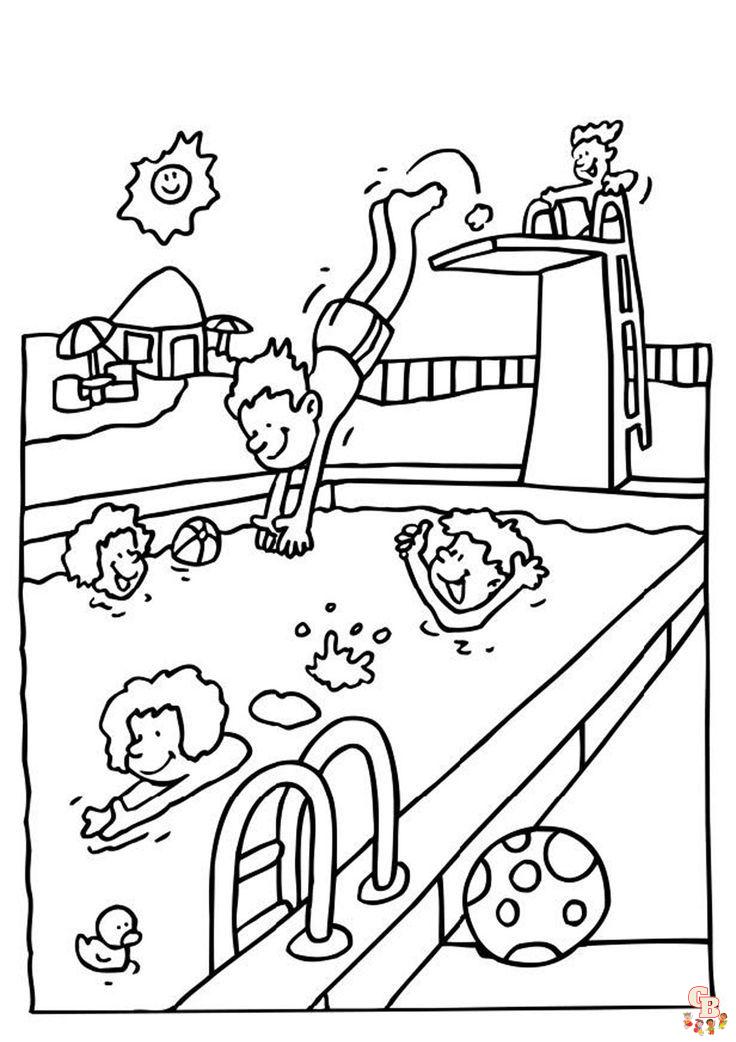 Dive into fun with swimming pool coloring pages