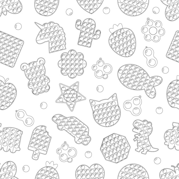 Premium vector coloring page seamless pattern with popit toys