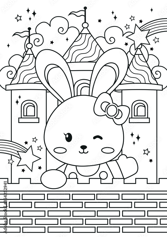 Bunny princess in the castle coloring pages kids coloring book worksheet for children vector