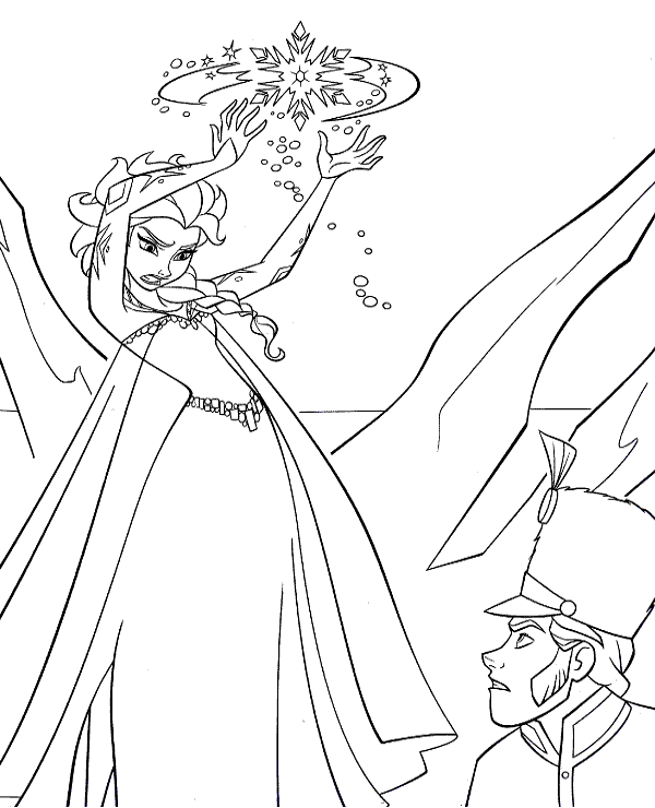 Princess elsa from the frozen fighting with prince coloring page