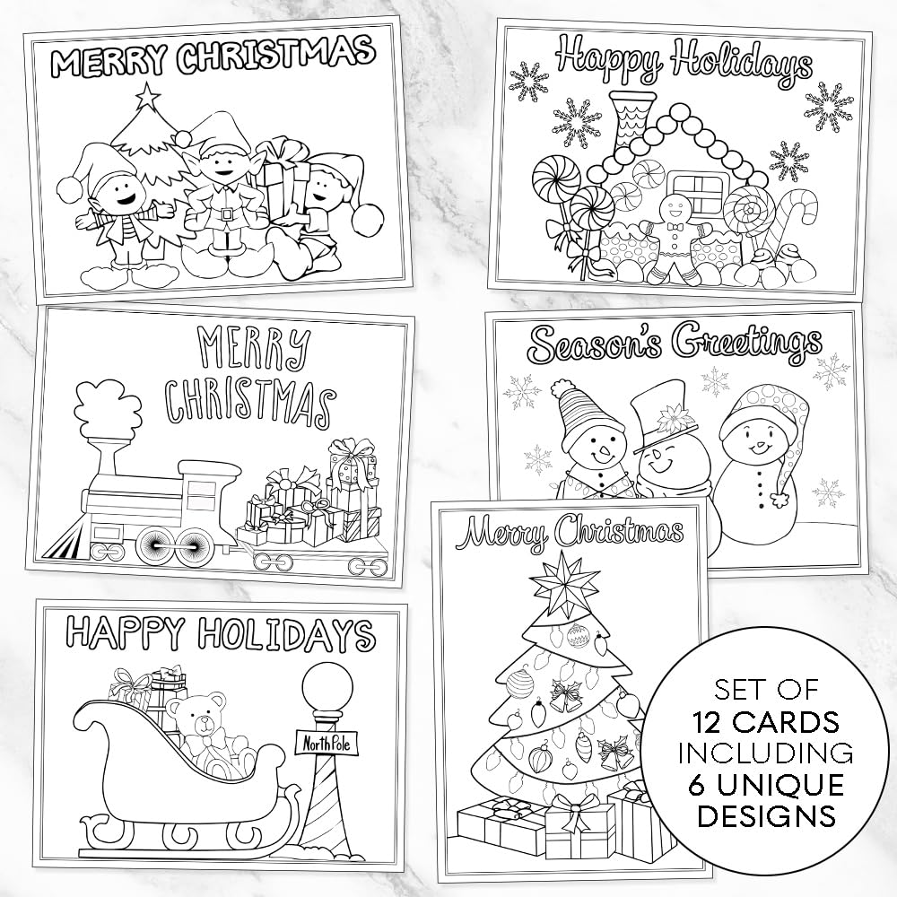 Christmas coloring greeting rds holiday greetings printed assortment flat rds with white envelopes kids adult diy crafts grandchildren assortment pack office products