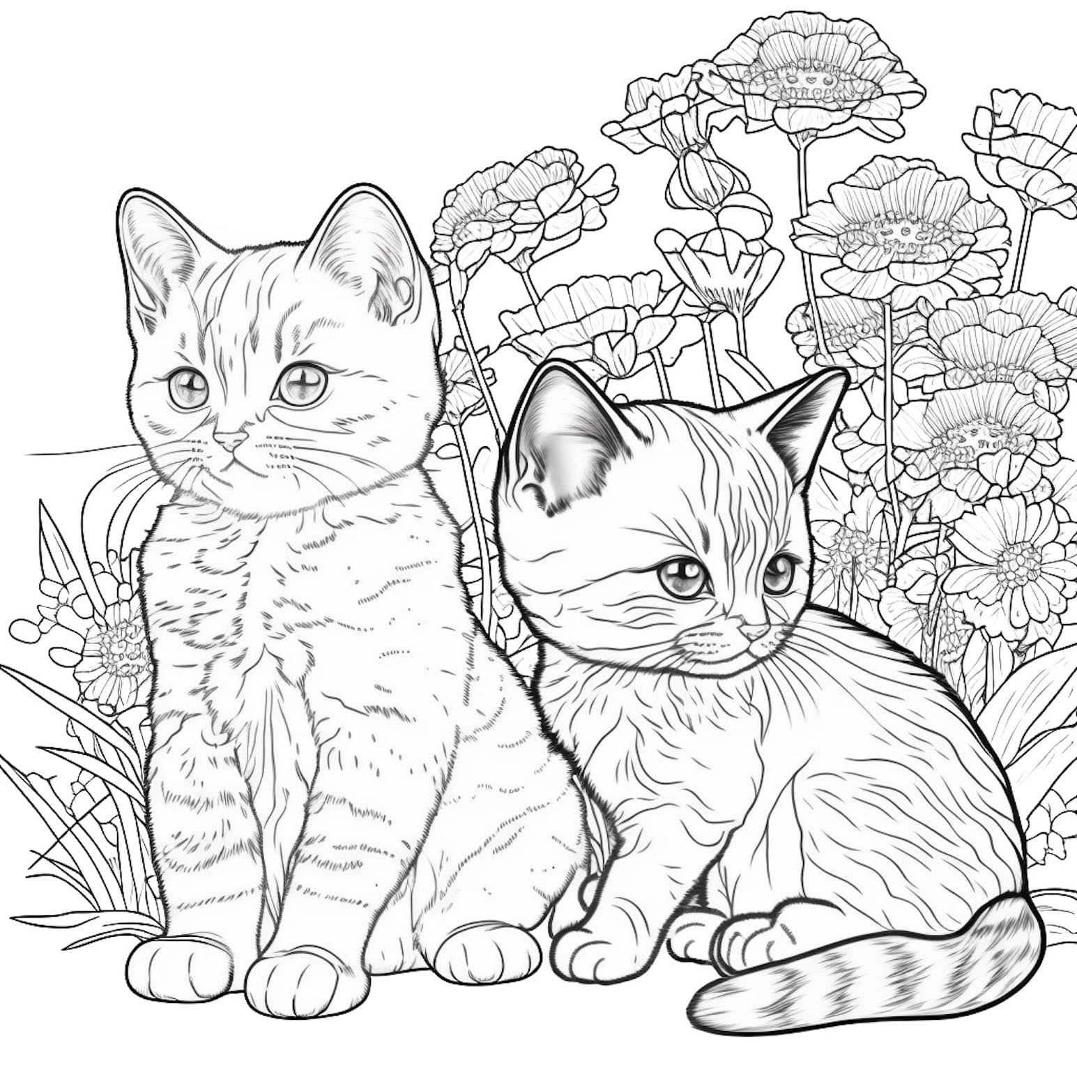 Cute cat coloring pages for kids and adults