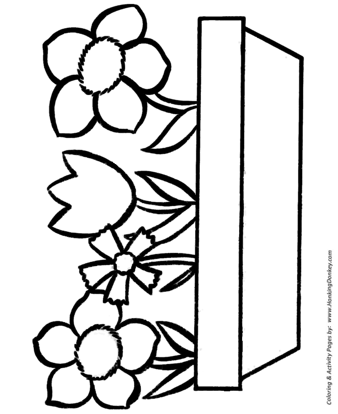 Easy coloring pages free printable flowers in a pot easy coloring activity pages for prek and primary kids