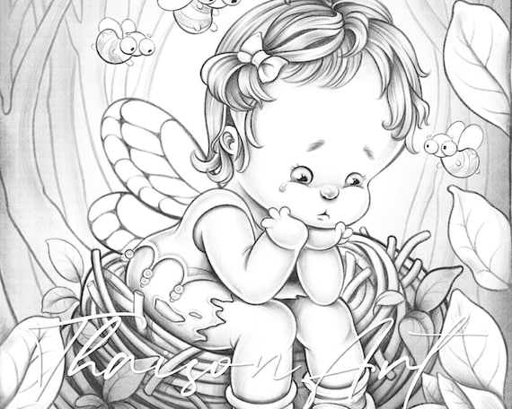 Flying is hard downloadable coloring page coloring page for adults and kids cute coloring page printable fairy scenery digital stamp download now
