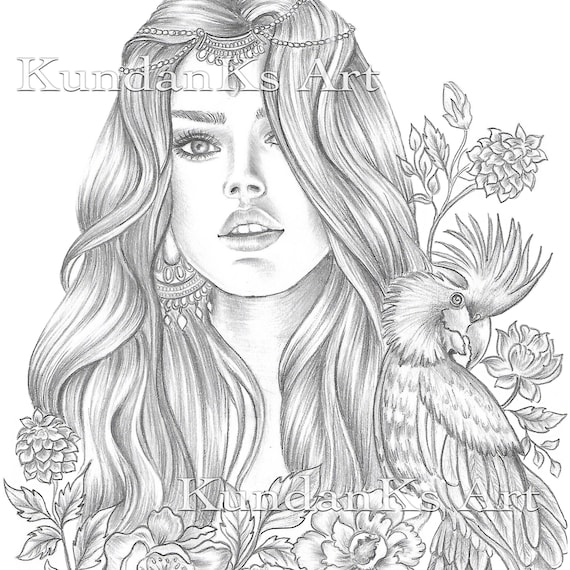 Veronica adult coloring pages premium coloring pages grayscale page instant download aa printable printable coloring page instant download