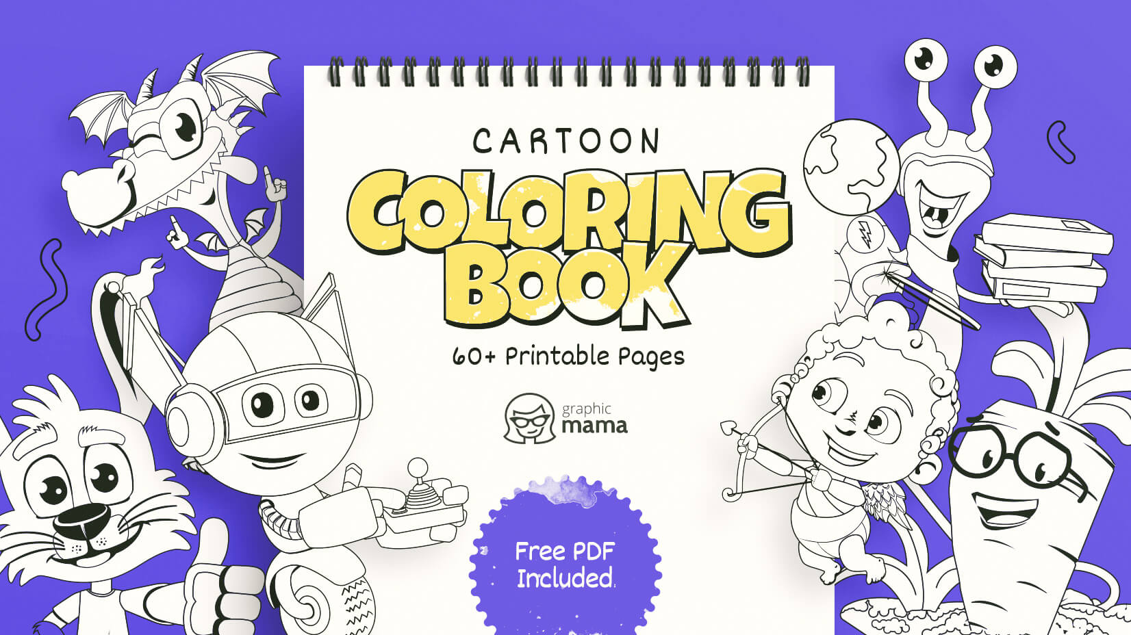 Cartoon coloring book free printable pages pdf by