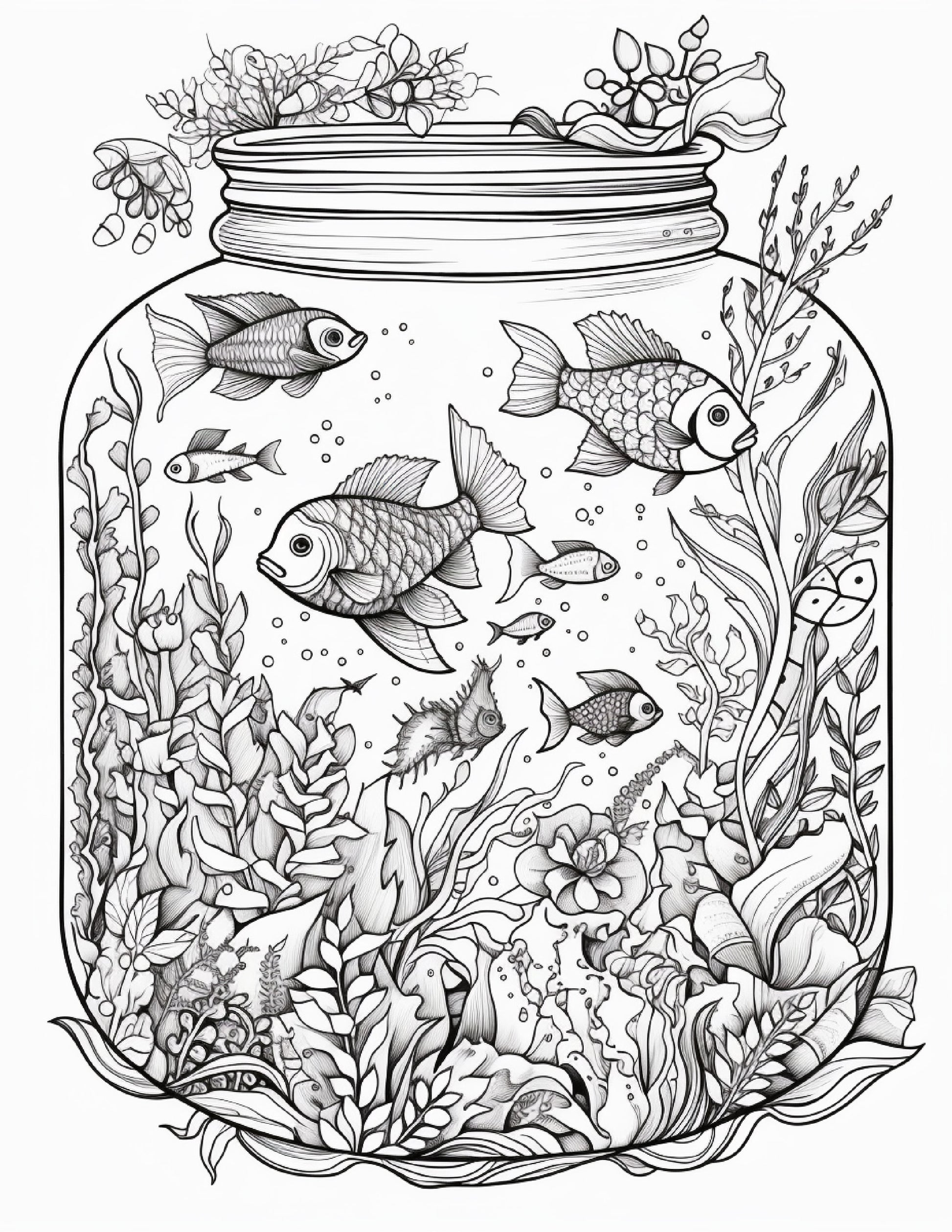 Life inside jar printable coloring pages for adults grayscale colo â coloring