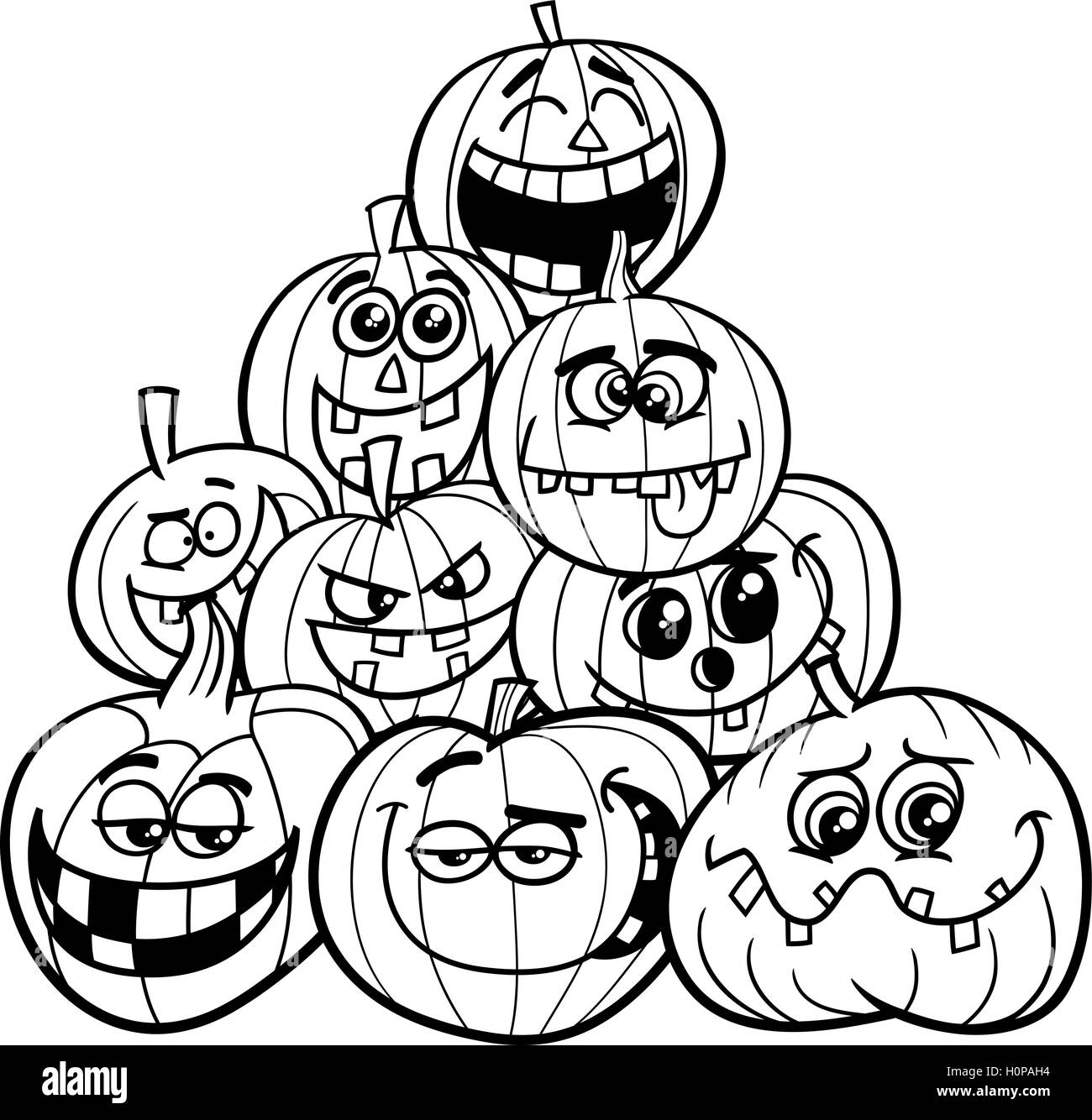 Halloween pumpkins coloring page stock vector image art