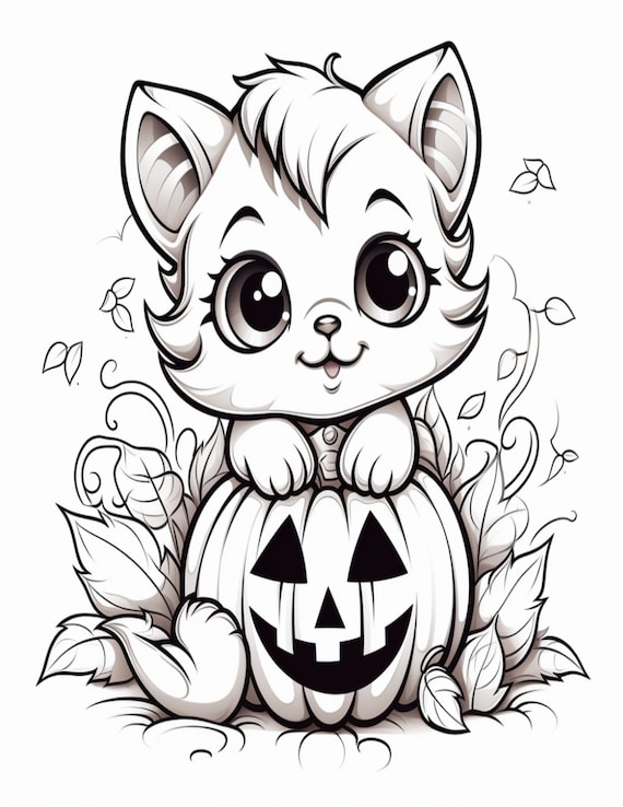 Halloween cat and pumpkins coloring page halloween fun halloween coloring page halloween holiday coloring pages teachers bin