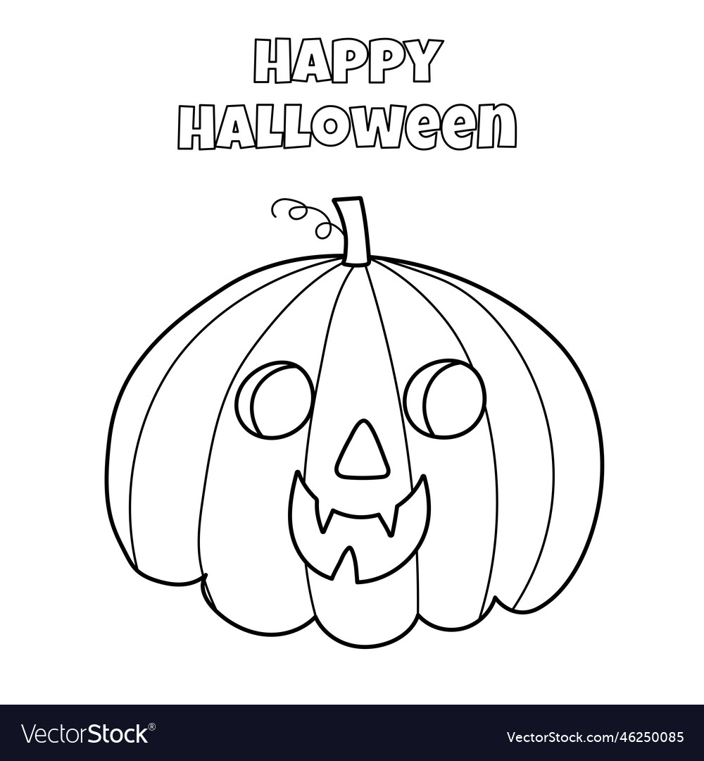 Happy halloween coloring page with cute pumpkin vector image
