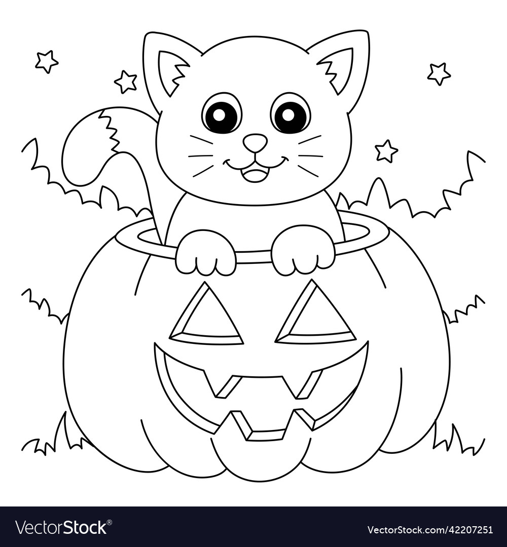 Pumpkin cat halloween coloring page for kids vector image