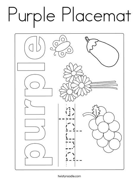 Purple placemat coloring page color worksheets for preschool color activities teaching colors