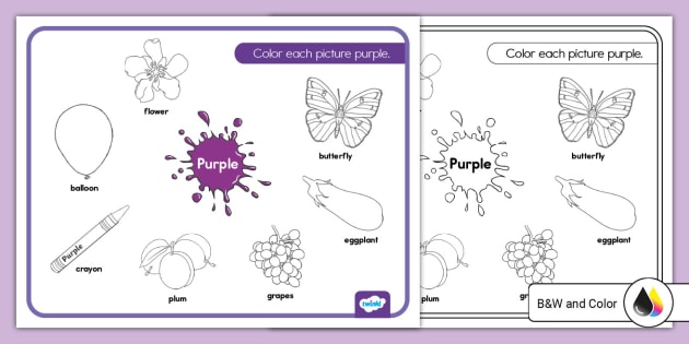 Things that are purple coloring sheet teacher made