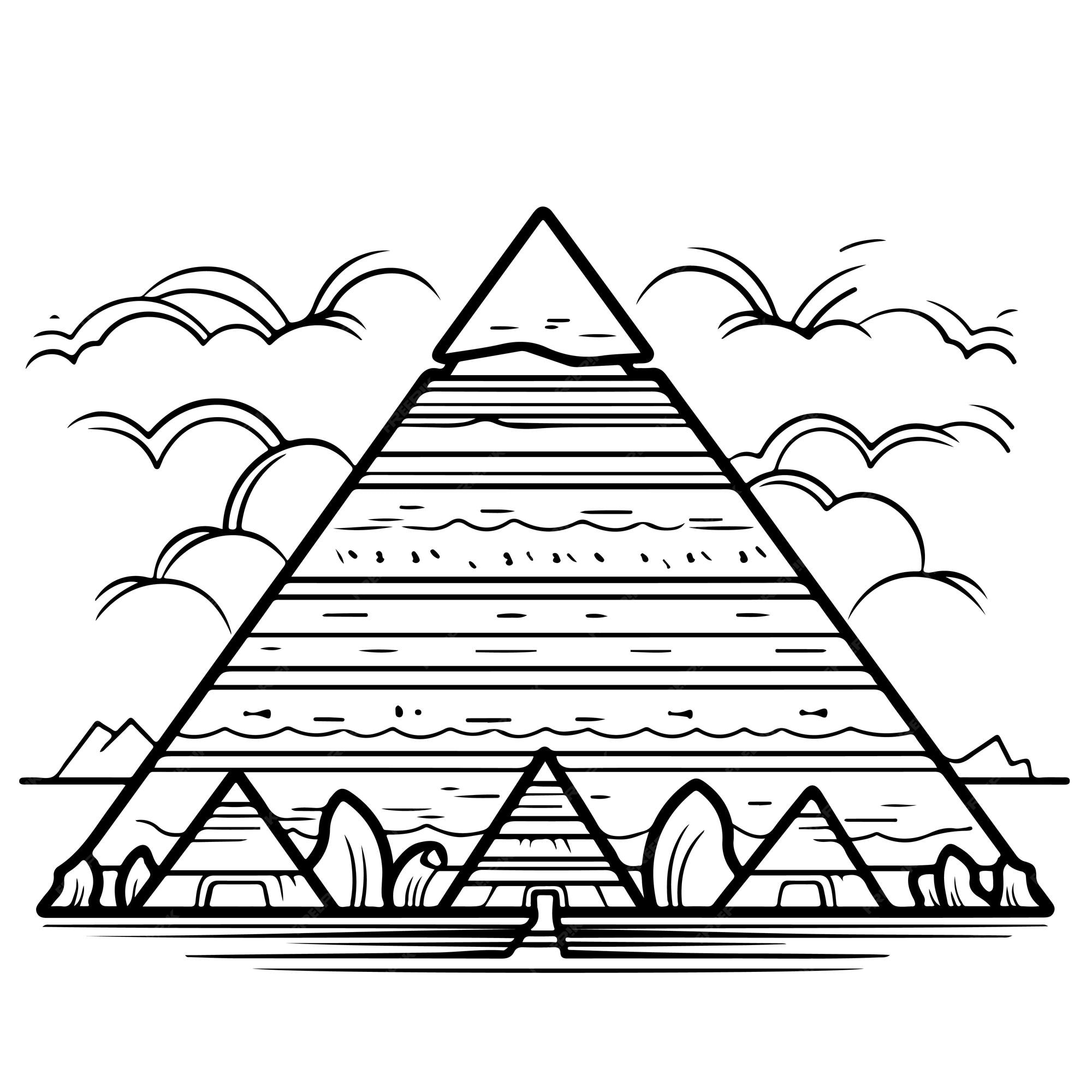 Premium vector sketch hand drawn single line art coloring page pyramid