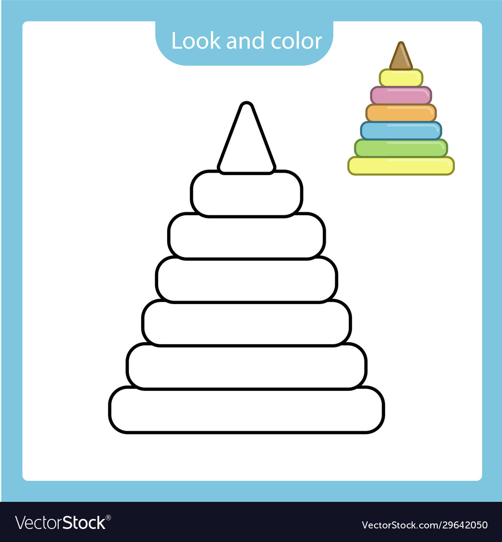Coloring page outline pyramid toy with example vector image