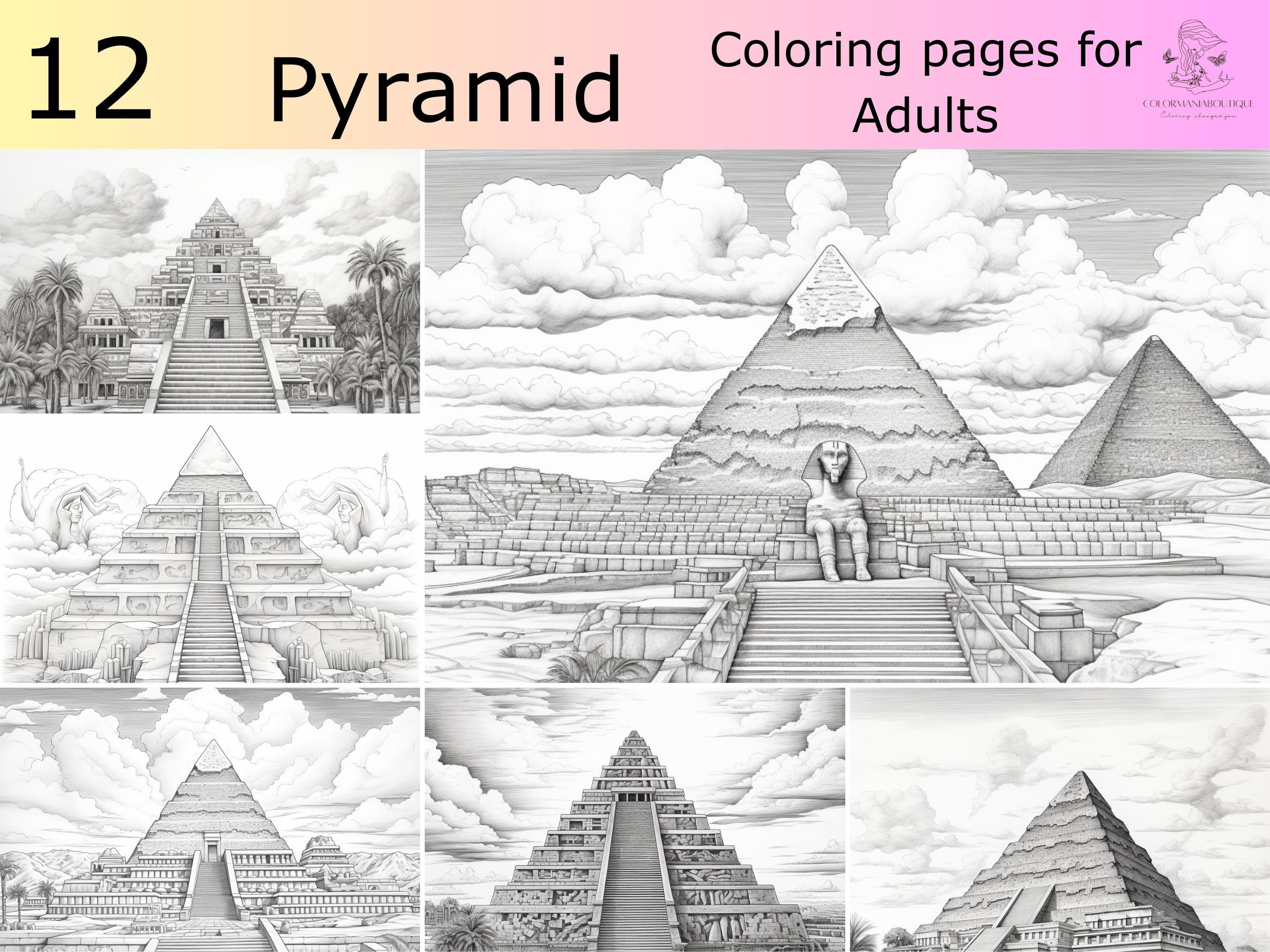 Greyscale egyptian pyramids printable coloring bookprintable adult coloring pagesdownload greyscale illustration png