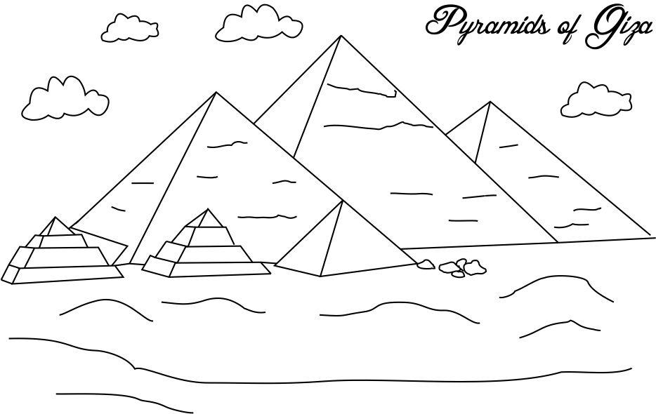 Pyramids of giza coloring page for kids