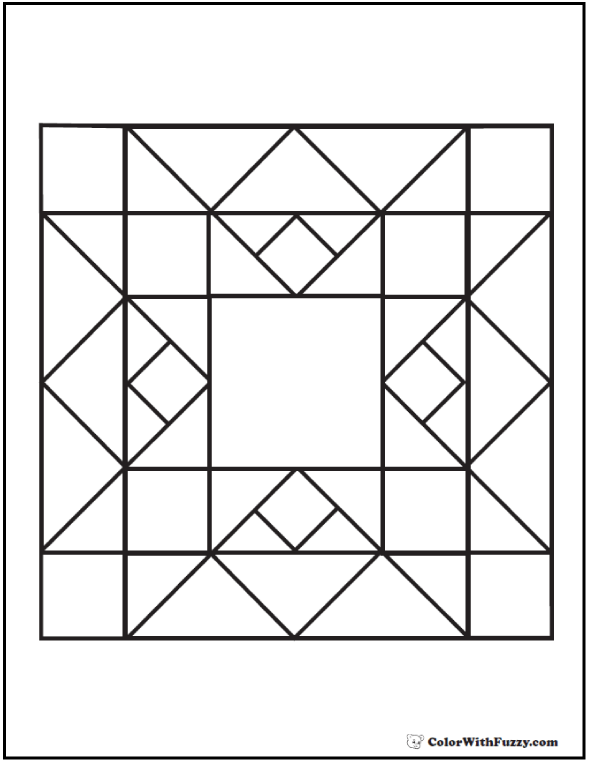 Quilt pattern coloring page flame diamond squares