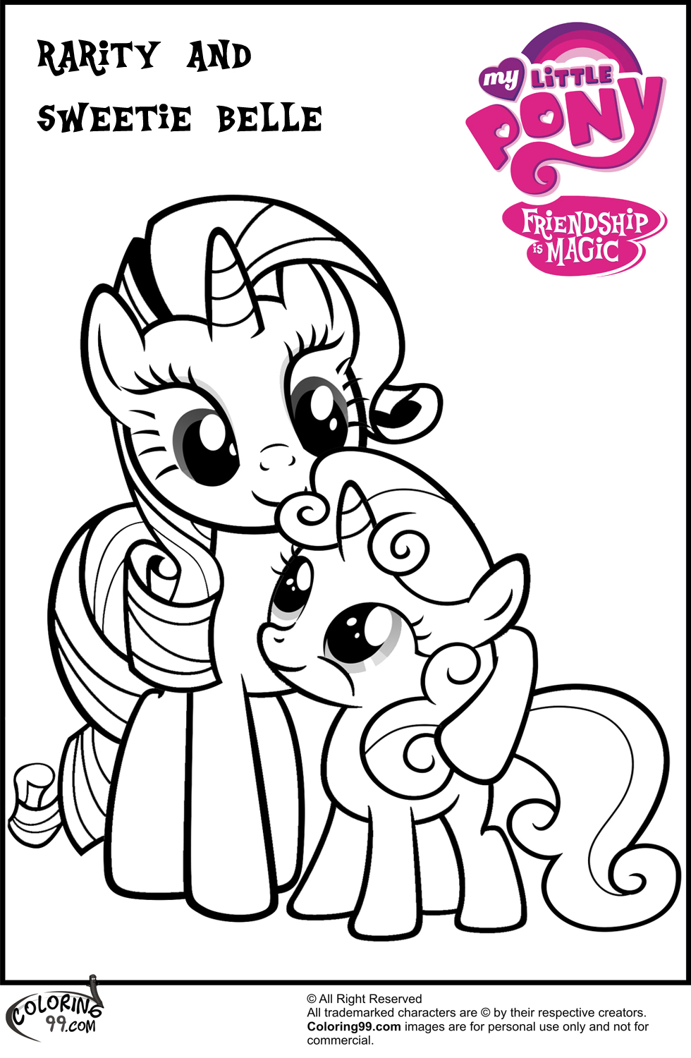 My little pony rarity coloring pages team colors