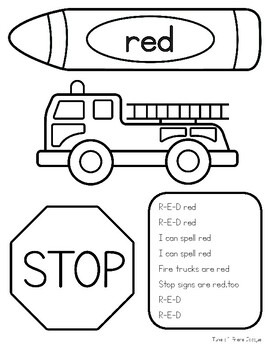 Color word coloring sheet red by grace by design tpt