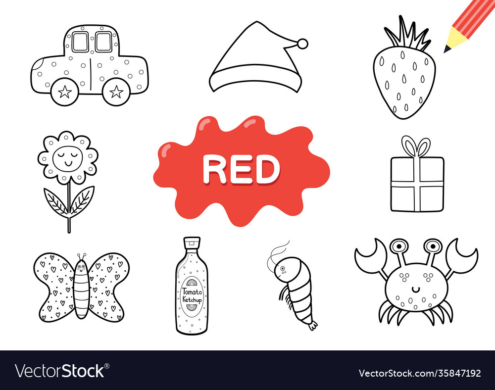 Color elements in red coloring page for kids vector image