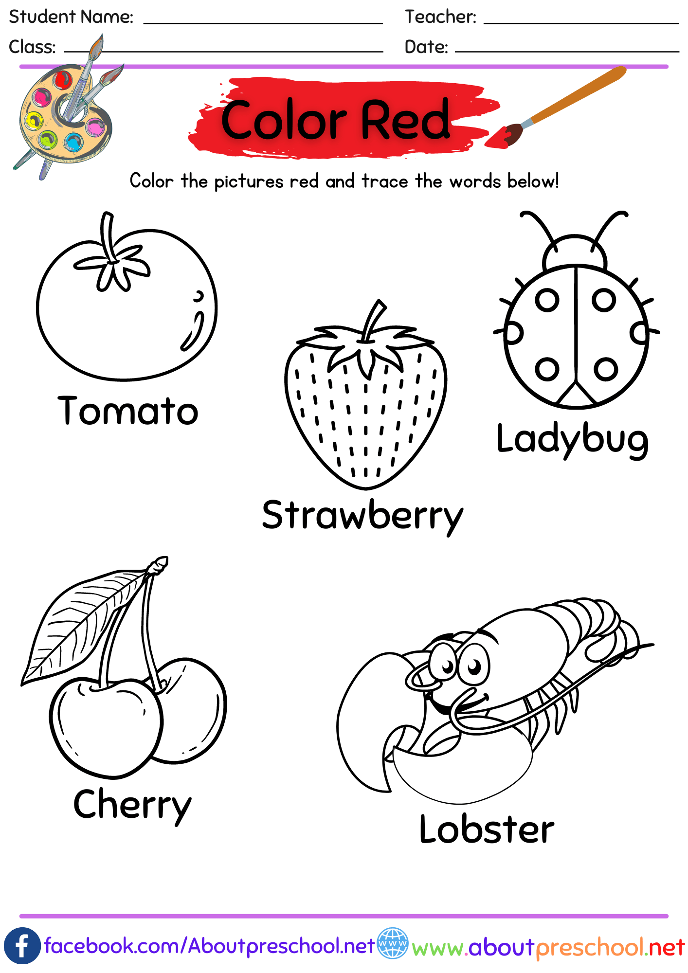 Color worksheets red