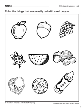 Learning the color red kindergarten basic skills printable skills sheets