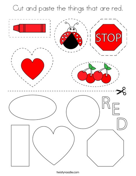 Cut and paste the things that are red coloring page