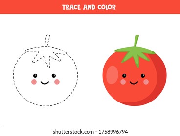Trace cute kawaii red tomato color stock vector royalty free