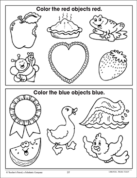 Red and blue coloring corresponding pictures printable coloring pages