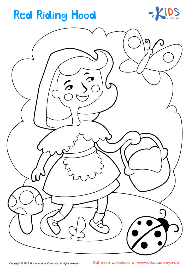 Red riding hood coloring page free printable worksheet for kids