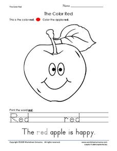 The color red worksheet for kindergarten lesson planet