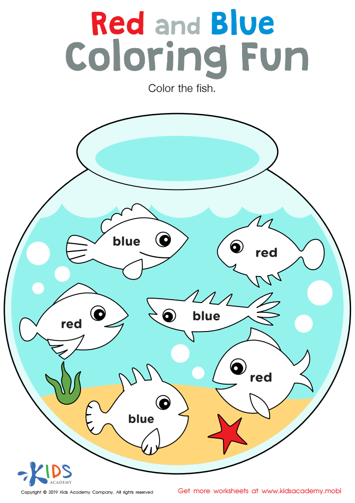 Red and blue coloring fun worksheet free coloring page printout for kids
