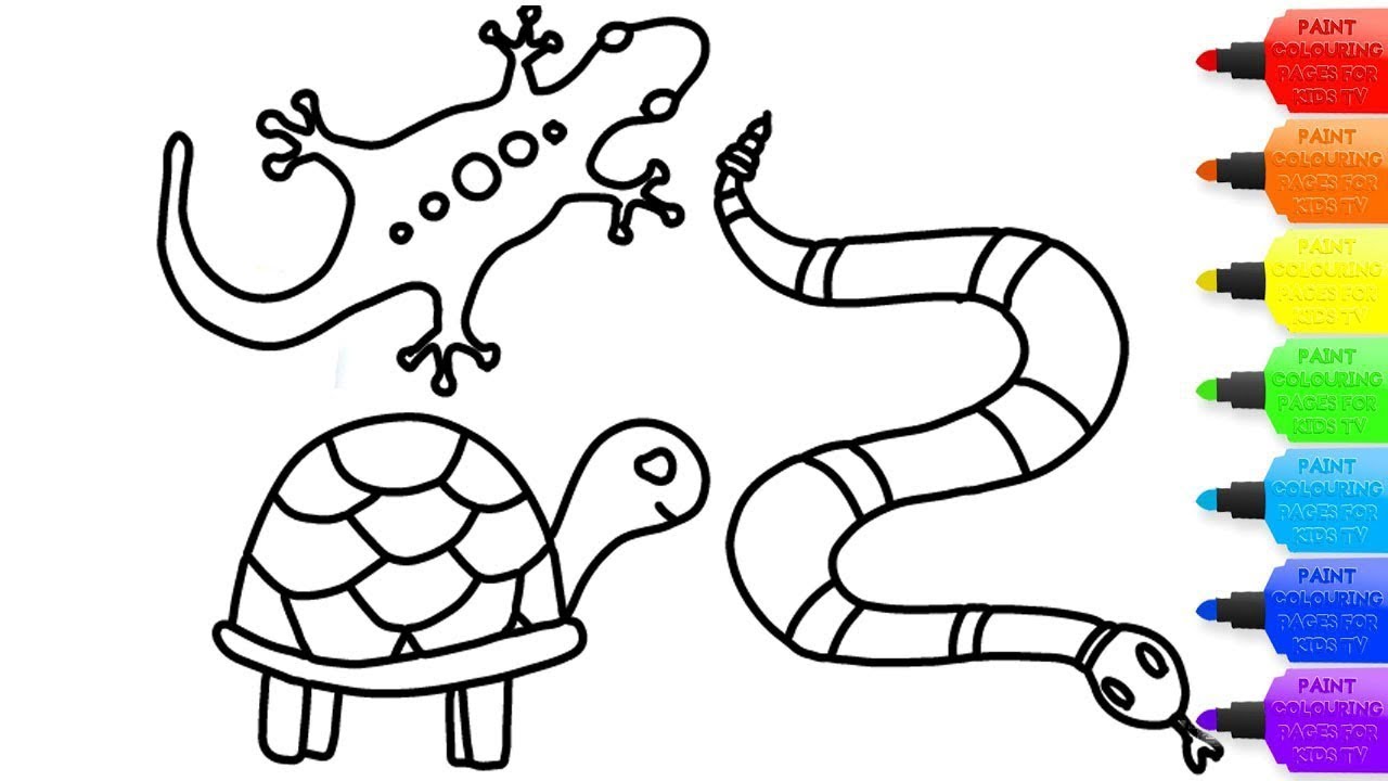 How to draw reptiles coloring page for kids i learn coloring book with reptiles