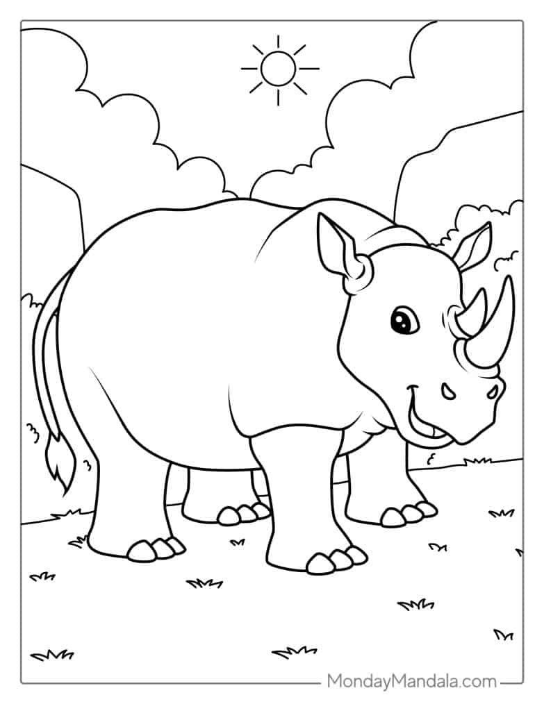 Rhino coloring pages free pdf printables