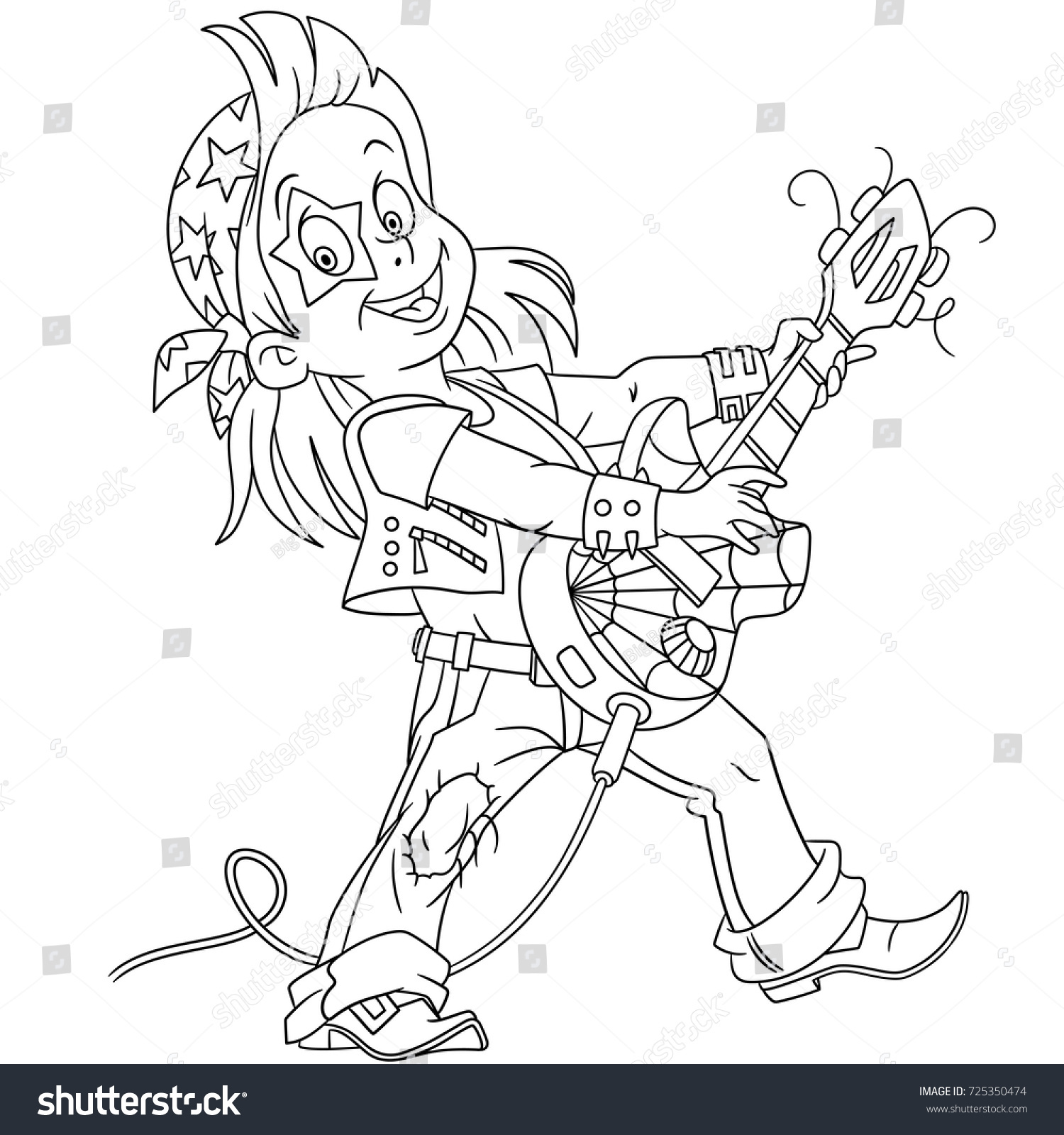 Coloring page cartoon guitarist rock roll stock vector royalty free