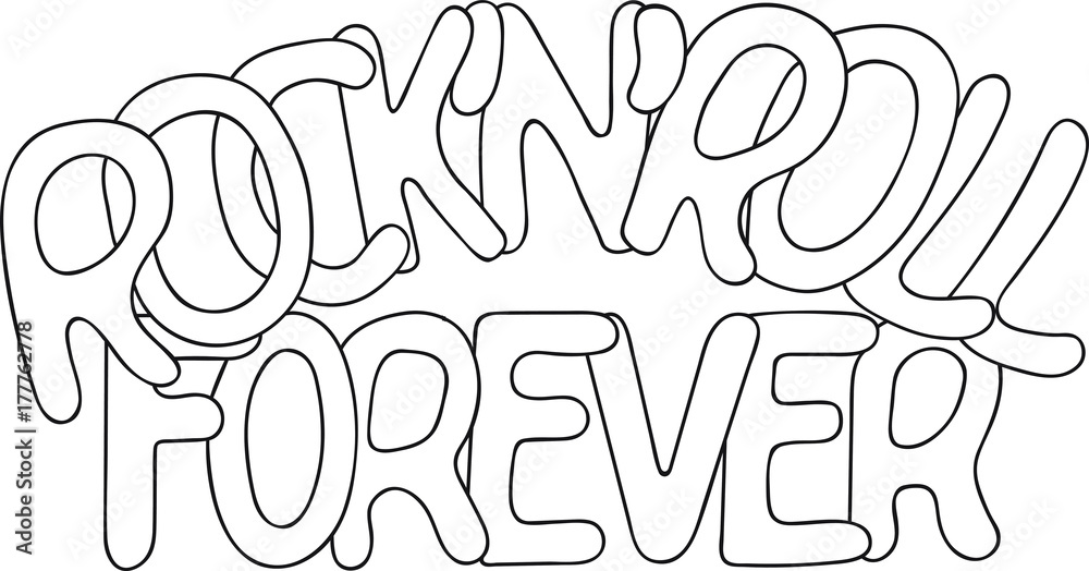 Hand drawn vector illustration rock and roll forever emblem coloring page template vector