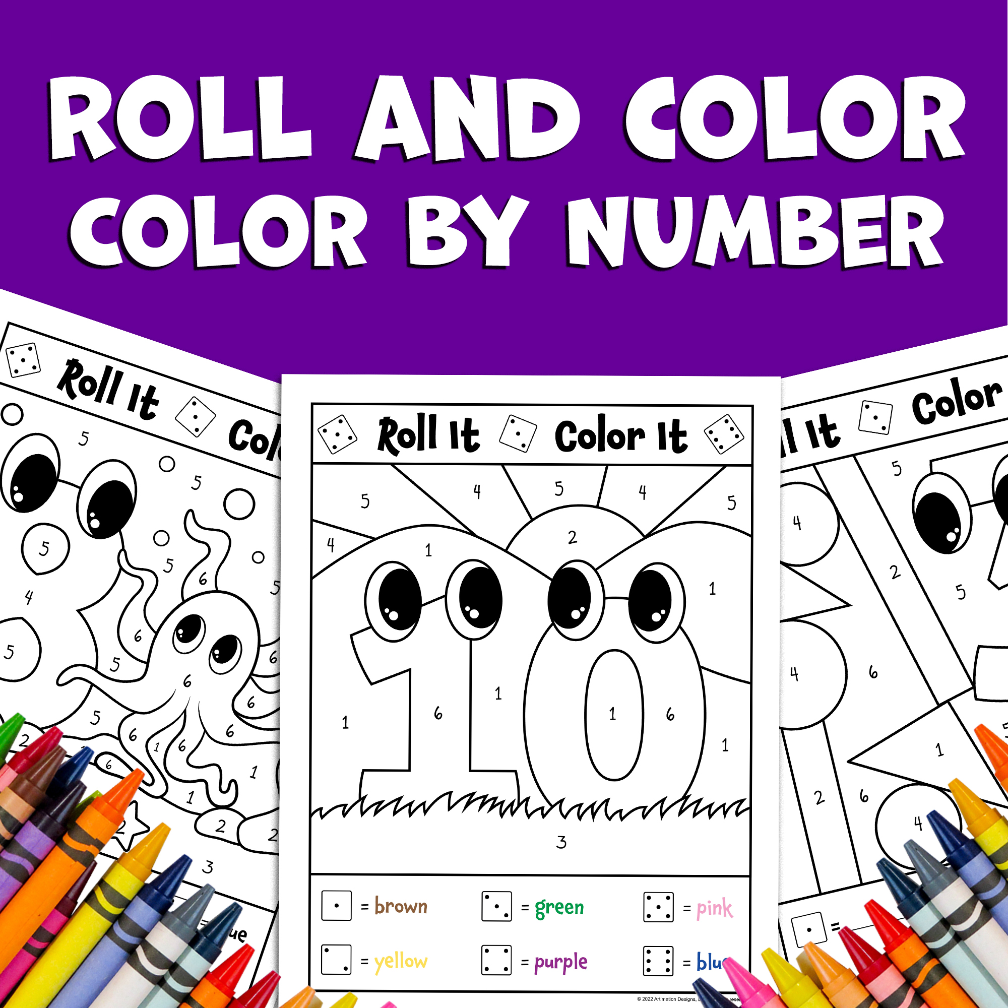 Color by number roll and color coloring pages math game dice game printable made by teachers