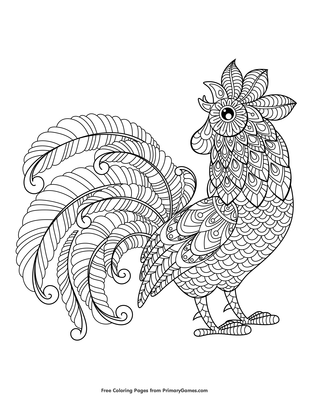 Zentangle rooster coloring page â free printable pdf from
