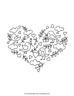 Birds roses and hearts coloring page â free printable pdf from